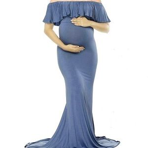 Blue Maternity photoshoot dress floor length. Sz L